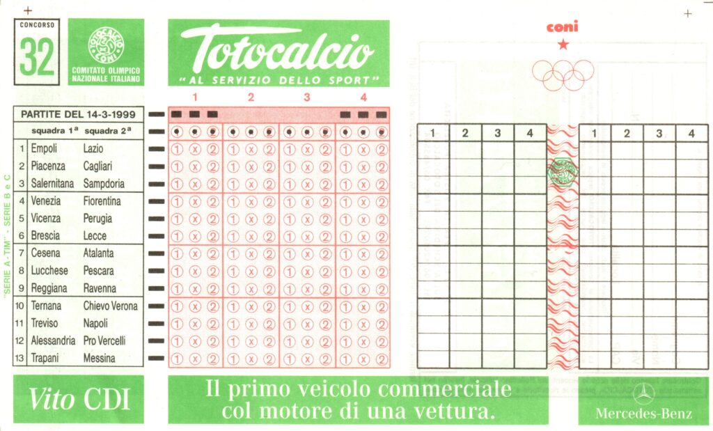 Schedina 14 marzo 1999 Cesena-Atalanta 1998-99