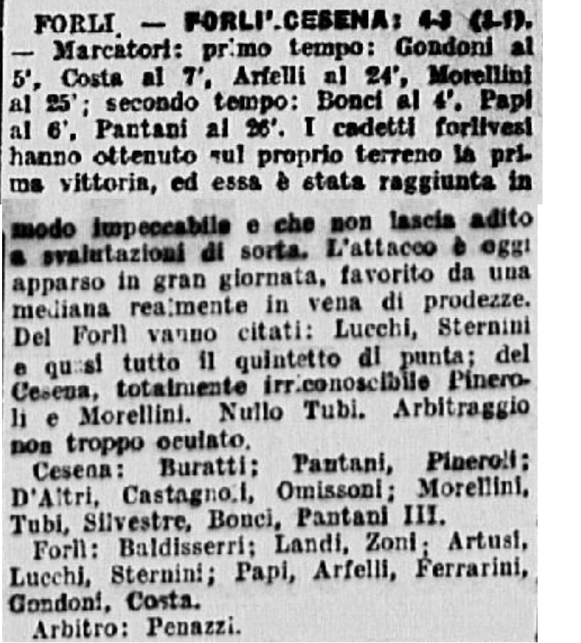 1940-41 1° Squadra Campionato I Divisione Emilia andata giornata 05 Forlì B-Cesena 4-3 GazzettaSport