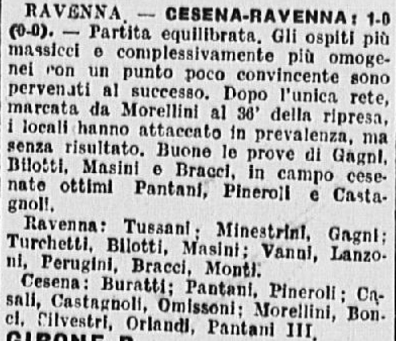 1940-41 1° Squadra Campionato I Divisione Emilia andata giornata 07 Ravenna B-Cesena 0-1 GazzettaSport
