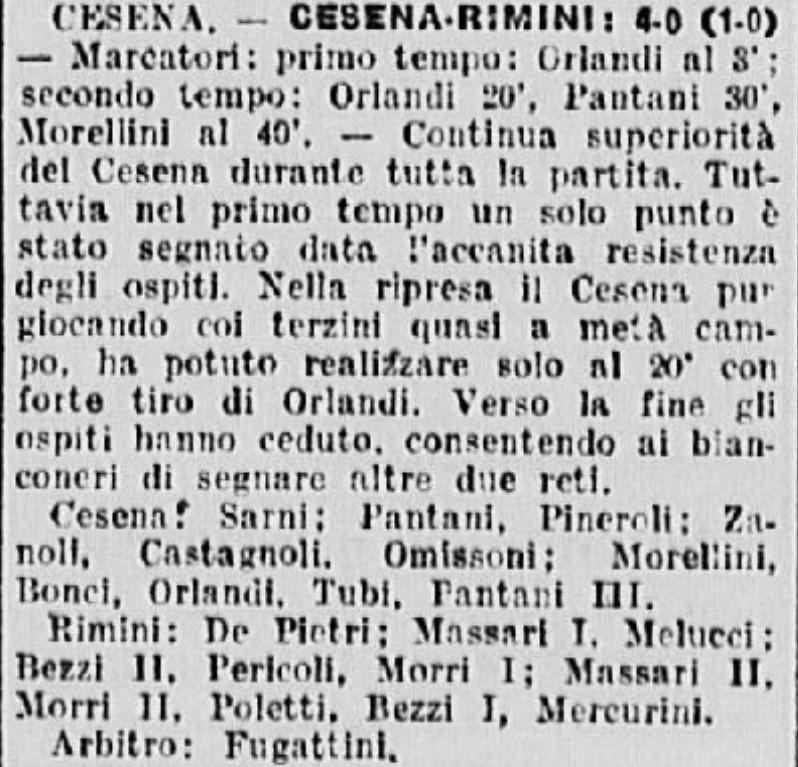 1940-41 1° Squadra Campionato I Divisione Emilia ritorno giornata 01 Cesena-Rimini B 4-0 GazzettaSport