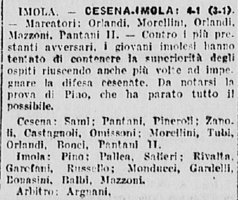 1940-41 1° Squadra Campionato I Divisione Emilia ritorno giornata 08 Imolese B-Cesena 1-4 GazzettaSport