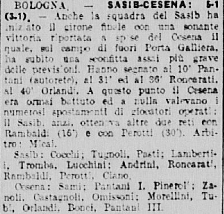 1940-41 1° Squadra Campionato I Divisione Emilia spareggi promozione andata giornata 01 SASIB Bologna-Cesena 5-1 GazzettaSport