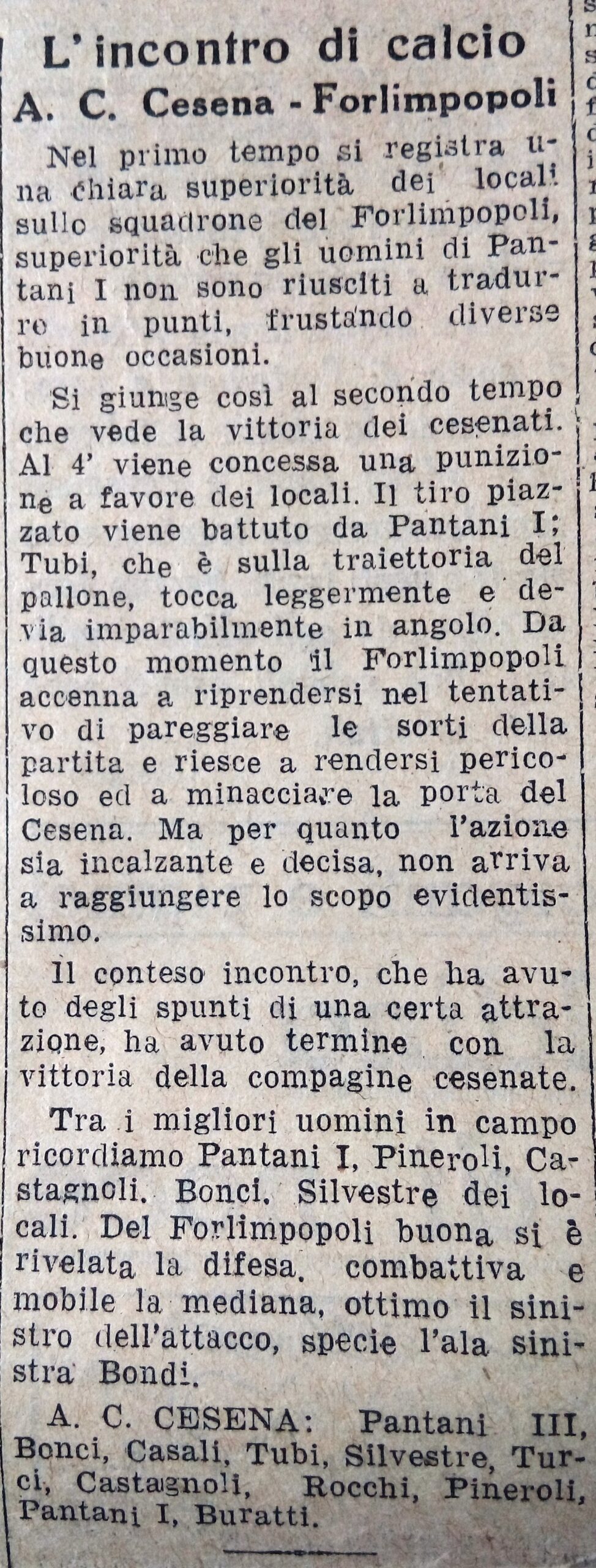 1940-41 1° Squadra Amichevole 07 Cesena-Forlimpopoli 1-0 CorrierePadano