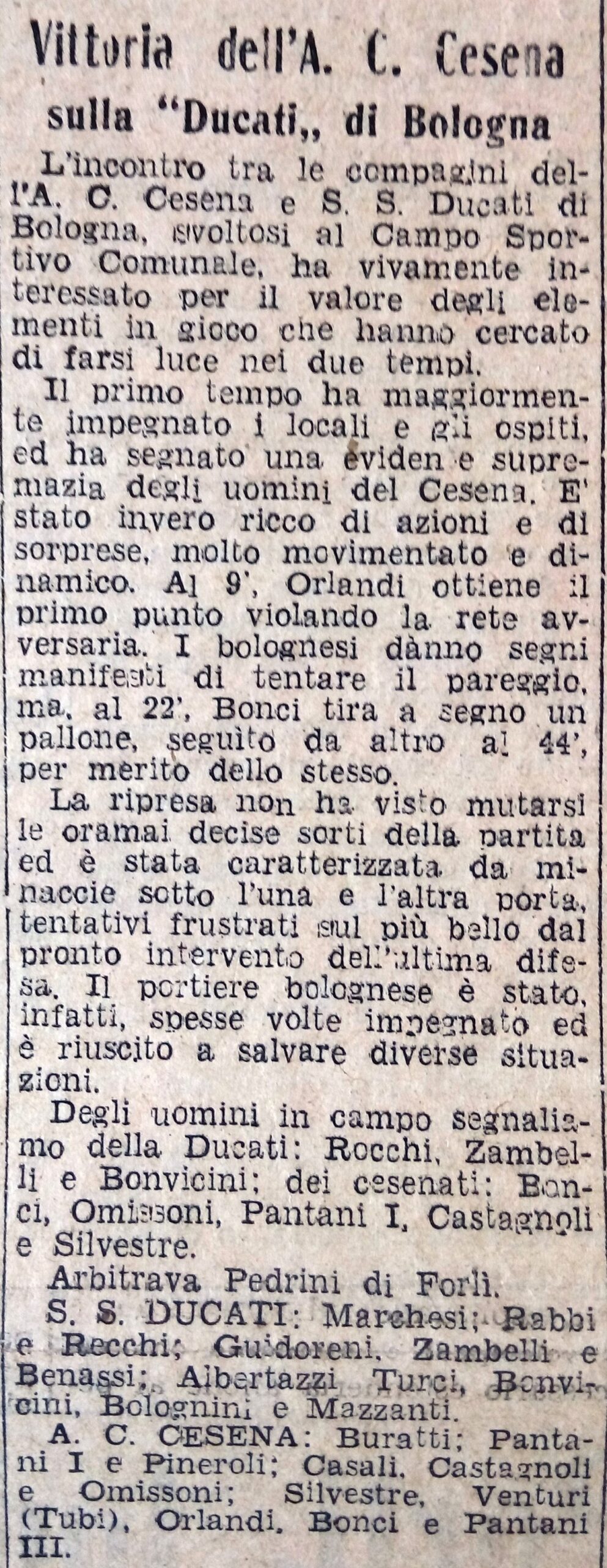 1940-41 1° Squadra Amichevole 11 Cesena-Ducati Bologna 3-0 CorrierePadano