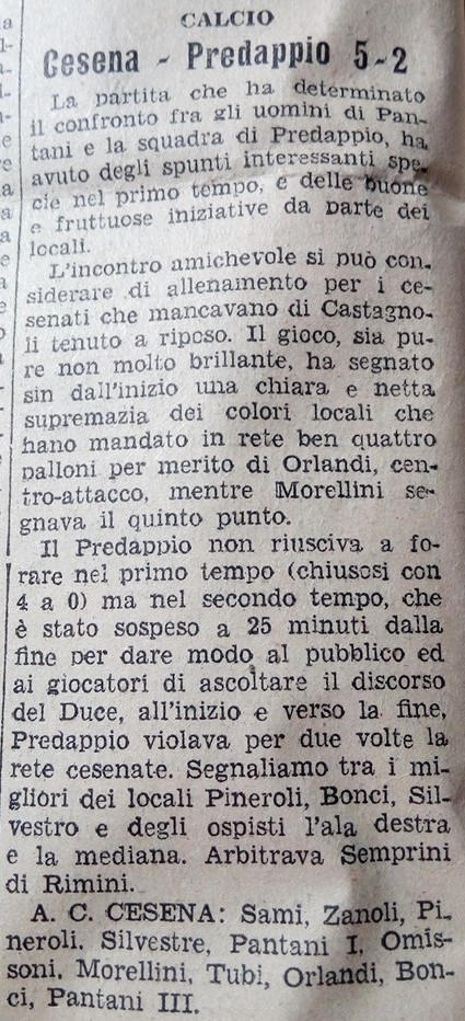 1940-41 1° Squadra Amichevole 14 Cesena-Predappio 5-2 CorrierePadano