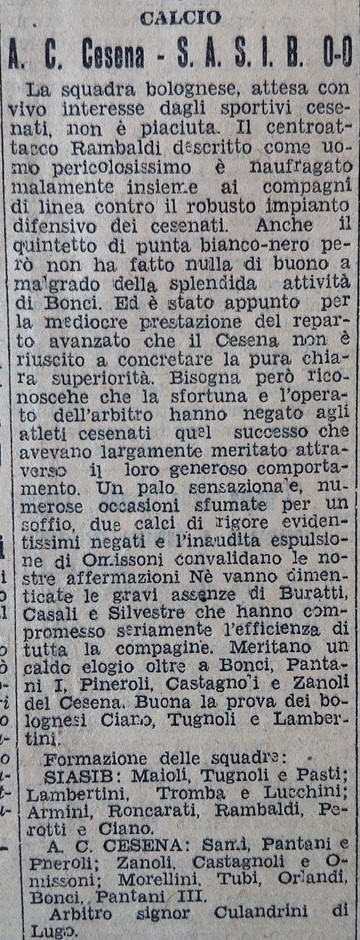 1940-41 1° Squadra Campionato I Divisione Emilia spareggi promozione ritorno giornata 01 Cesena-SASIB Bologna 0-0 CorrierePadano