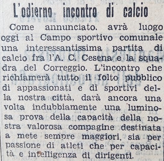1940-41 presentazione Cesena-Pro Italia Correggio CorrierePadano del 12 giugno 1941