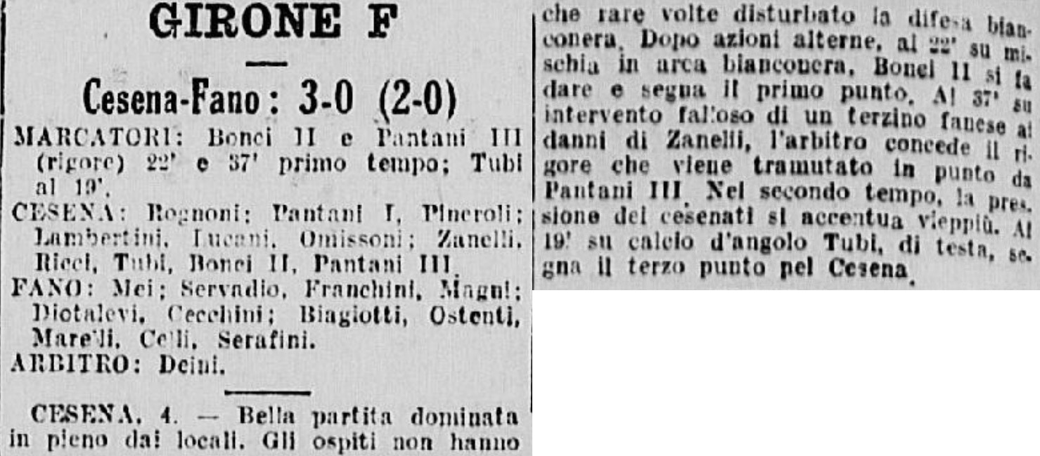 1941-42 1° Squadra Campionato Serie C andata giornata 02 Cesena-Fano 3-0 GazzettaSport