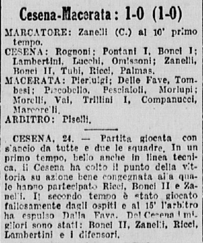 1941-42 1° Squadra Campionato Serie C andata giornata 05 Cesena-Maceratese 1-0 GazzettaSport