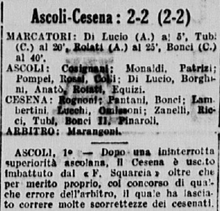 1941-42 1° Squadra Campionato Serie C andata giornata 06 Ascoli-Cesena 2-2 GazzettaSport