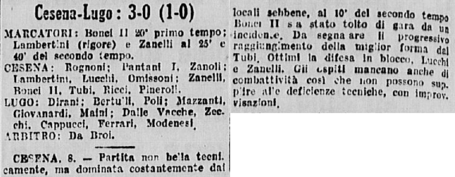 1941-42 1° Squadra Campionato Serie C andata giornata 07 Cesena-Baracca Lugo 3-0 GazzettaSport
