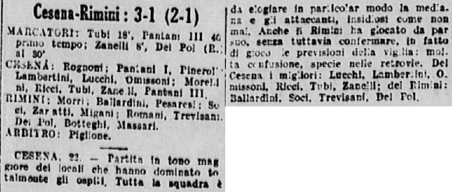 1941-42 1° Squadra Campionato Serie C andata giornata 09 Cesena-Rimini 3-1 GazzettaSport