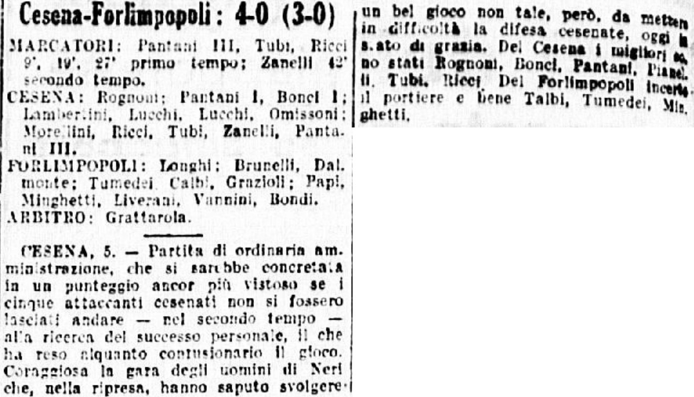 1941-42 1° Squadra Campionato Serie C andata giornata 11 Cesena-Forlimpopoli 4-0 GazzettaSport