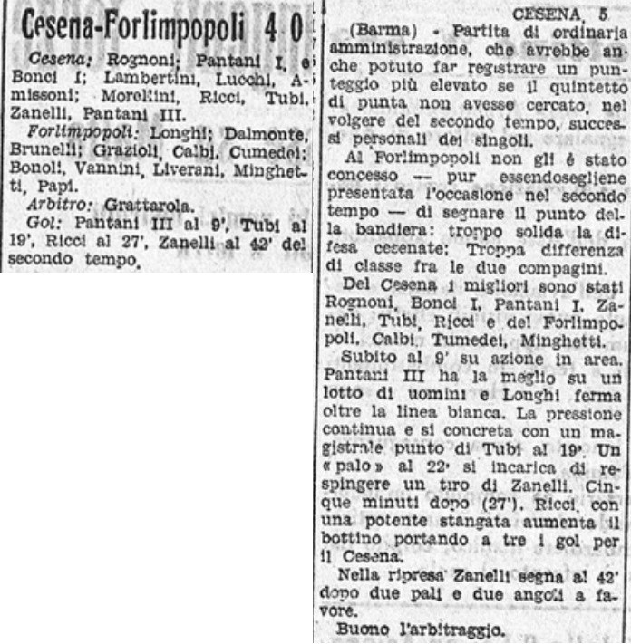 1941-42 1° Squadra Campionato Serie C andata giornata 11 Cesena-Forlimpopoli 4-0 Il Littoriale