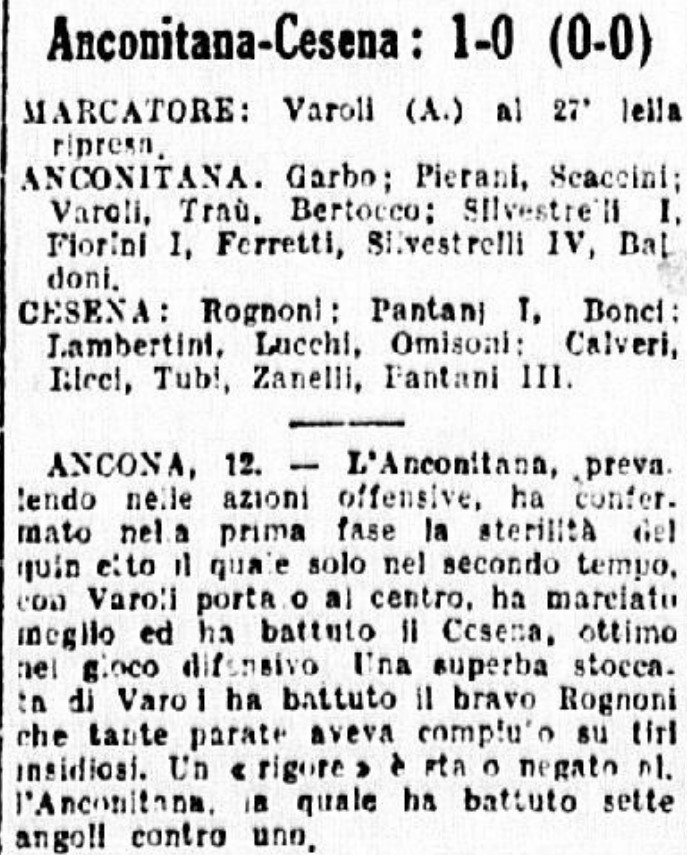 1941-42 1° Squadra Campionato Serie C andata giornata 12 Ancona-Cesena 1-0 GazzettaSport