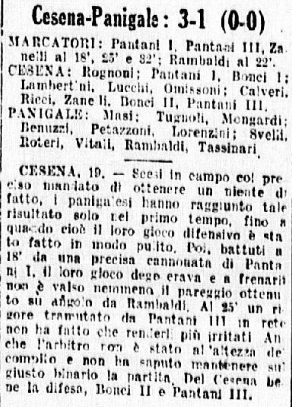 1941-42 1° Squadra Campionato Serie C andata giornata 13 Cesena-Panigale 3-1 GazzettaSport