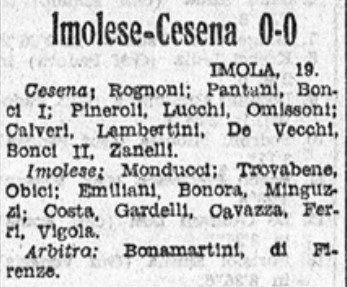 1941-42 1° Squadra Campionato Serie C andata giornata 14 Imolese-Cesena 0-0 recupero Il Littoriale