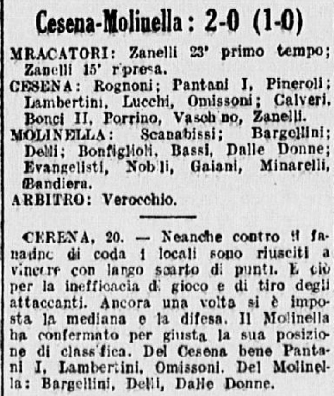 1941-42 1° Squadra Campionato Serie C ritorno giornata 01 Cesena-Molinella 2-0 recupero GazzettaSport