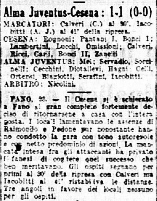 1941-42 1° Squadra Campionato Serie C ritorno giornata 02 Fano-Cesena 1-1 GazzettaSport