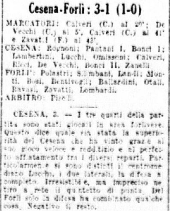 1941-42 1° Squadra Campionato Serie C ritorno giornata 03 Cesena-Forlì 3-1 GazzettaSport