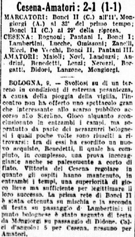 1941-42 1° Squadra Campionato Serie C ritorno giornata 04 Amatori Bologna-Cesena 1-2 GazzettaSport