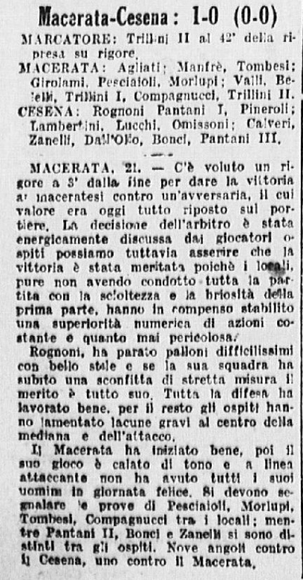 1941-42 1° Squadra Campionato Serie C ritorno giornata 05 Maceratese-Cesena 1-0 recupero GazzettaSport