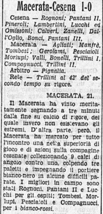 1941-42 1° Squadra Campionato Serie C ritorno giornata 05 Maceratese-Cesena 1-0 recupero Il Littoriale