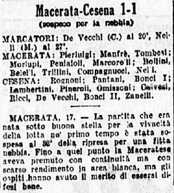 1941-42 1° Squadra Campionato Serie C ritorno giornata 05 Maceratese-Cesena sospesa GazzettaSport