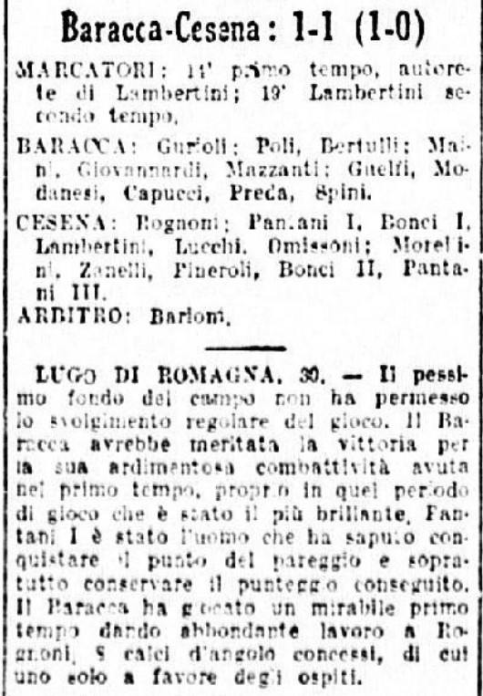1941-42 1° Squadra Campionato Serie C ritorno giornata 07 Baracca Lugo-Cesena 1-1 GazzettaSport