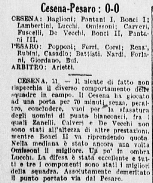 1941-42 1° Squadra Campionato Serie C ritorno giornata 10 Cesena-Vis Pesaro 0-0 GazzettaSport