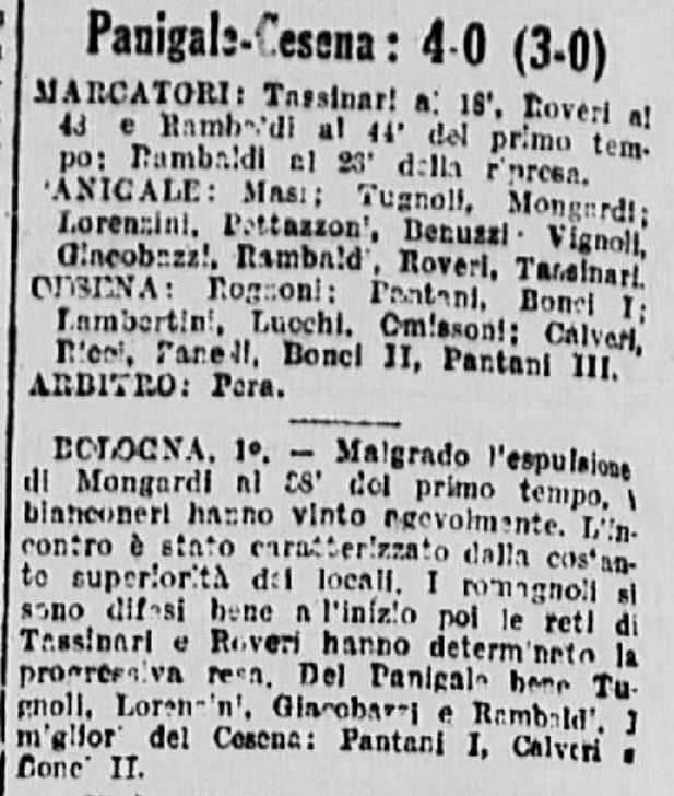 1941-42 1° Squadra Campionato Serie C ritorno giornata 13 Panigale-Cesena 4-0 GazzettaSport
