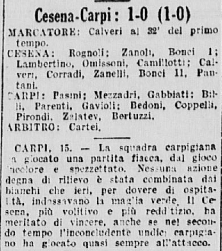 1941-42 1° Squadra Campionato Serie C ritorno giornata 15 Carpi-Cesena 0-1 GazzettaSport