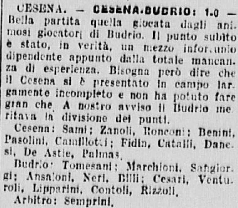 1941-42 Squadra B Campionato I Divisione andata giornata 01 Cesena B-Budrio 1-0 GazzettaSport