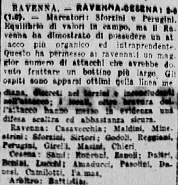 1941-42 Squadra B Campionato I Divisione andata giornata 02 Ravenna-Cesena B 2-0 (poi forse annullata) GazzettaSport