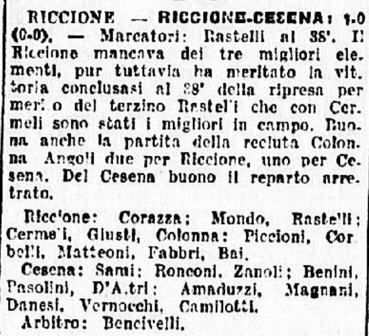 1941-42 Squadra B Campionato I Divisione andata giornata 04 Riccione B-Cesena B 1-0 (poi annullata) GazzettaSport