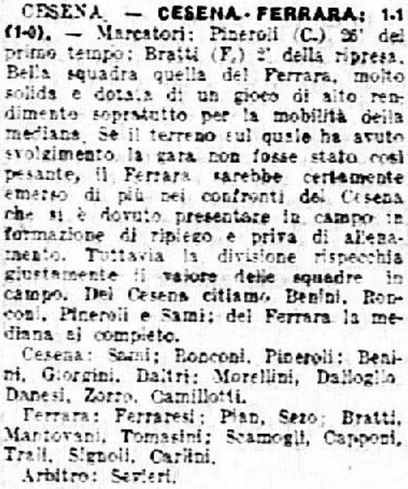 1941-42 Squadra B Campionato I Divisione andata giornata 07 Cesena B-Ferrara 1-1 GazzettaSport