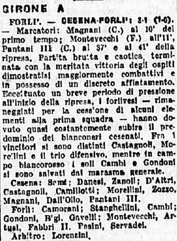 1941-42 Squadra B Campionato I Divisione andata giornata 09 Forlì B-Cesena B 1-3 (poi annullata) GazzettaSport