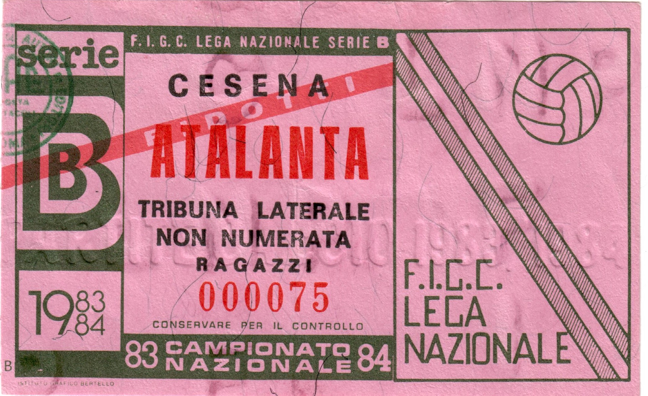 Cesena-Atalanta 1983-84 biglietto
