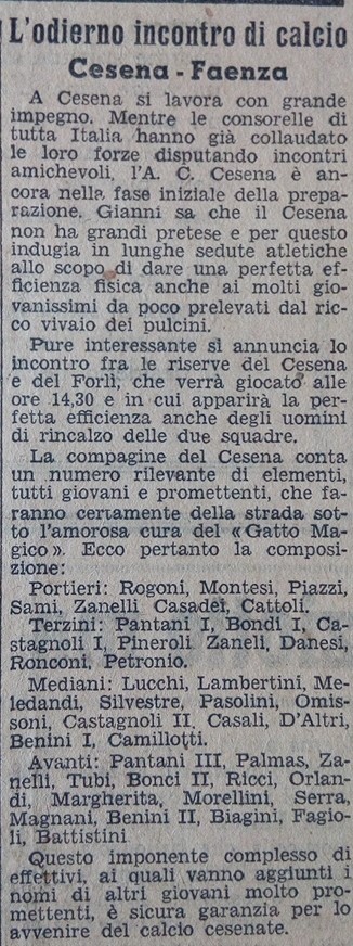 Cesena-Faenza 1941-42 amichevole presentazione CorrierePadano