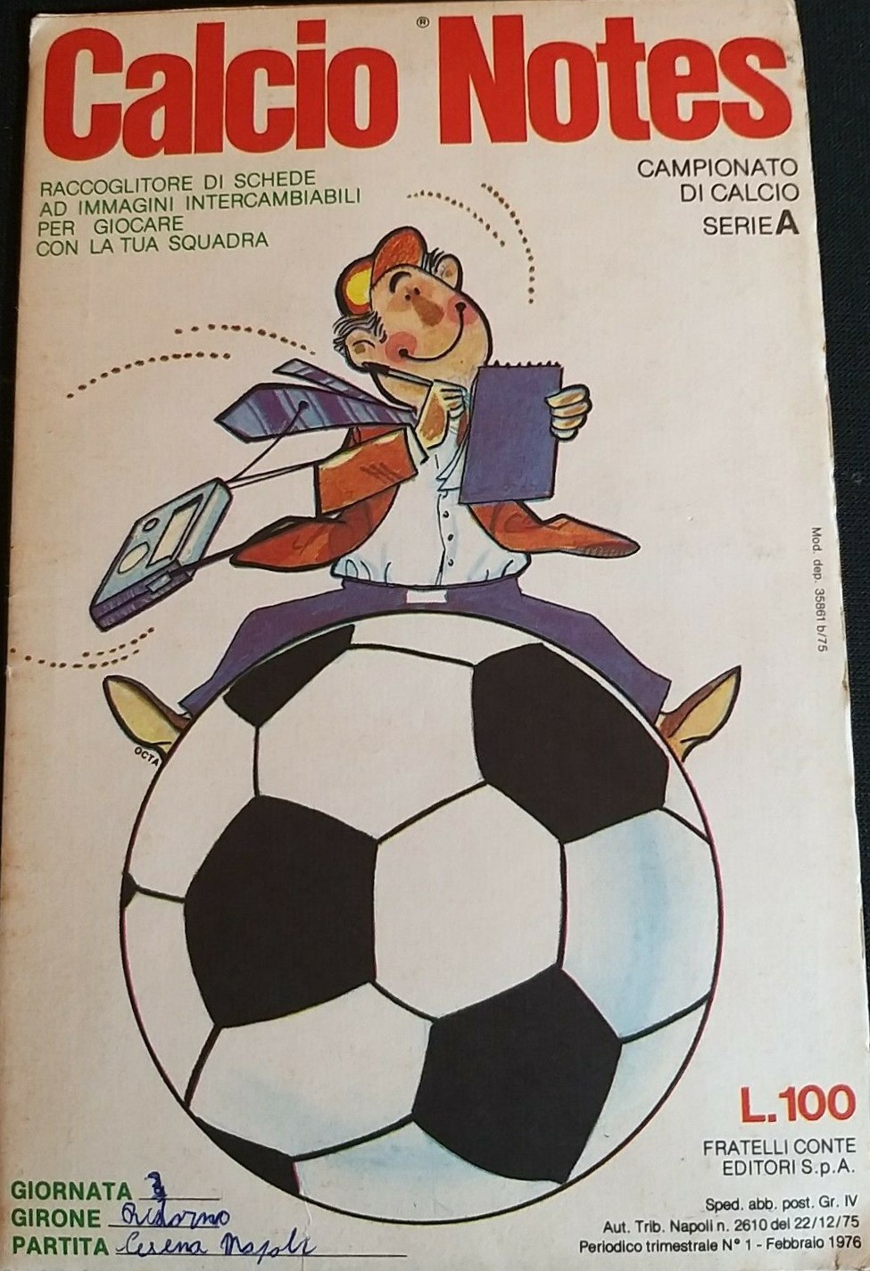 Fratelli Conte Calcio Notes 1975-76 raccoglitore copertina