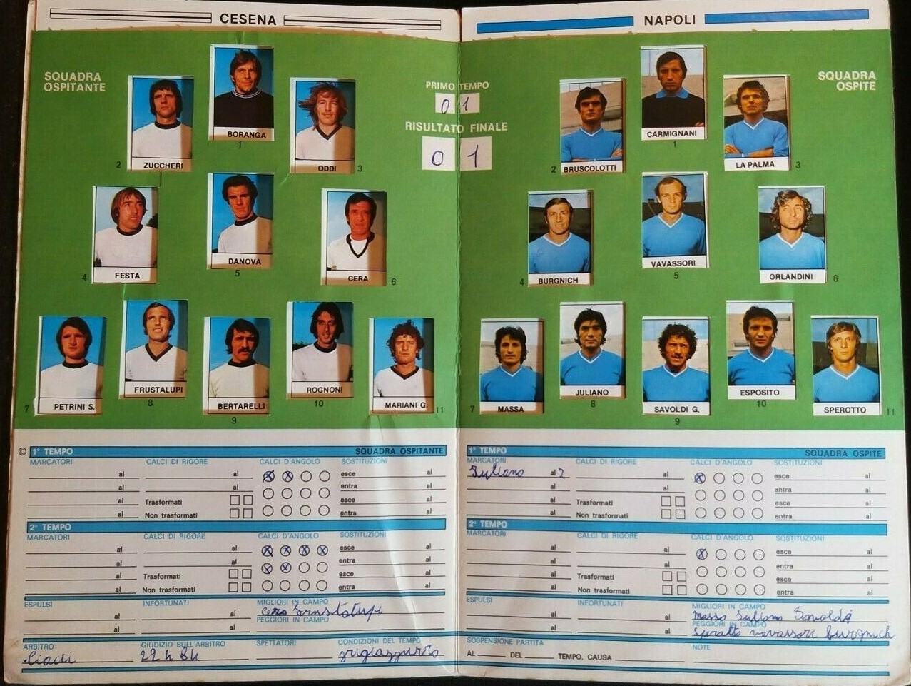 Fratelli Conte Calcio Notes 1975-76 raccoglitore pagine interne
