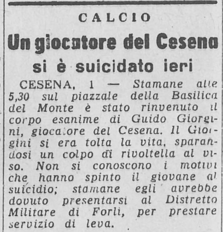 STADIO_1950_08_02 il cesenate Giorgini si suicida 1949-50