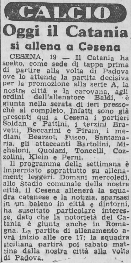 Cesena-Catania 1952-53 amichevole Stadio del 20 maggio 1953