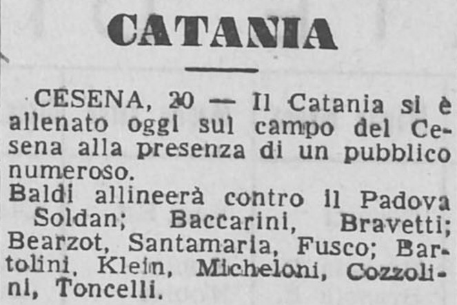 Catania in ritiro a Cesena 1952-53 Stadio del 21 maggio 1953